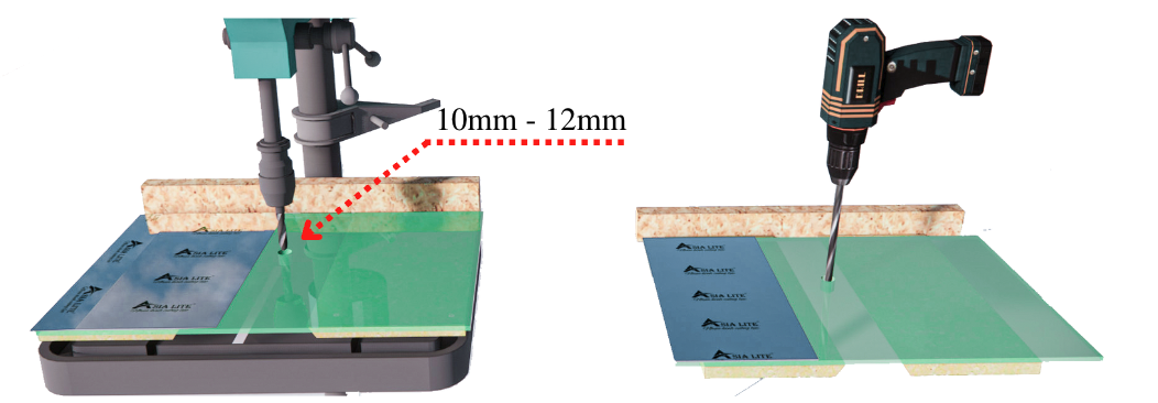 Nhựa kính Poly Top Asia | Hướng dẫn chi tiết cách chọn và thi công tấm nhựa kính Poly Khoan mồi lỗ bắt vít có độ rộng từ 10 - 12mm khi thi công nhựa kính poly