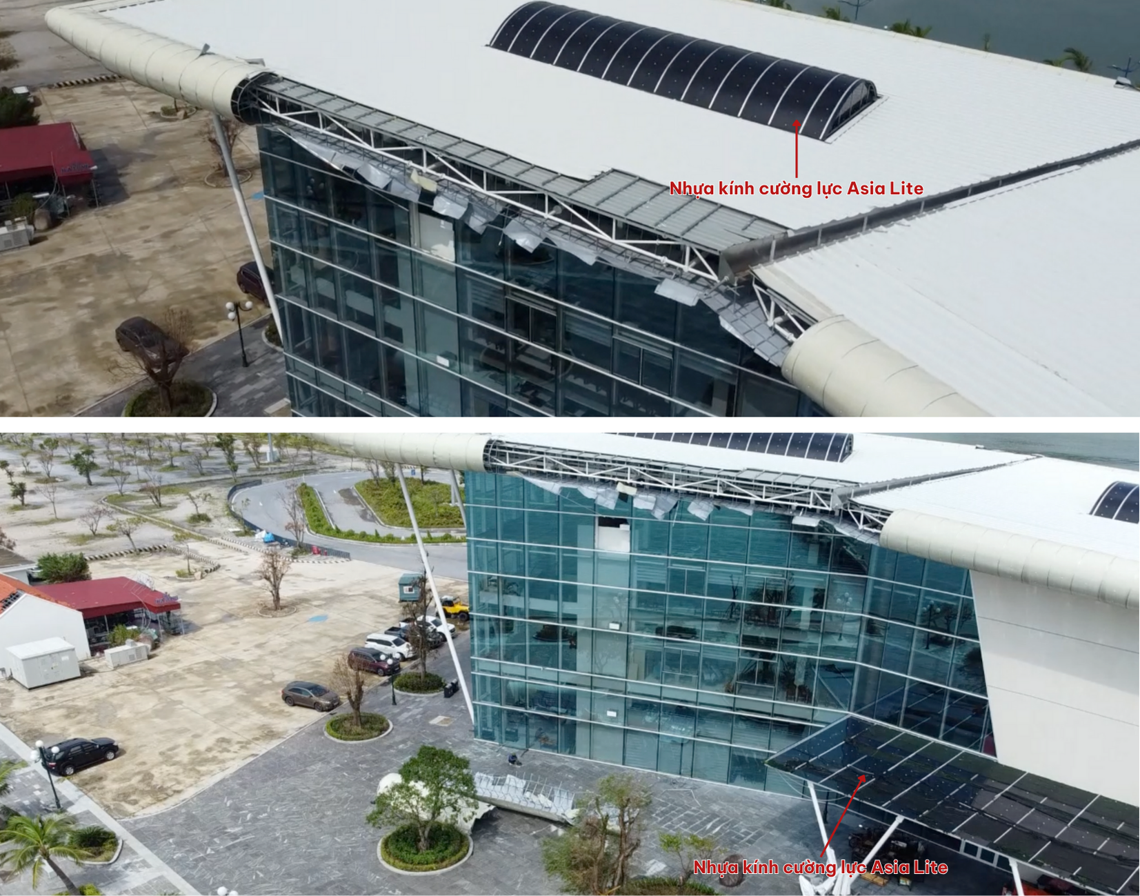 Đánh Giá Toàn Diện Chất Lượng Nhựa Kính Polycarbonate Cường Lực Asia Lite, Asia Pearl Sau Bão Yagi 2024 : Sự Lựa Chọn Vượt Trội Cho Công Trình Bền Vững Mái nhựa kính poly cường lực tại Bến cảng Quốc Tế Ao Tiên - Vân Đồn - Quảng Ninh an toàn sau bão mặc dù phần mái tôn đã bị gió thổi bay 1 phần
